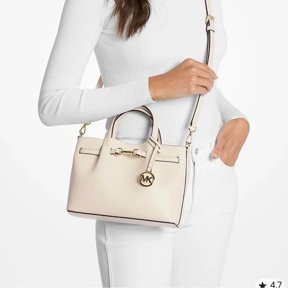 MICHAEL KORS Carson Small Pebbled Leather Satchel cream color gold accent nwt - Picture 5 of 7